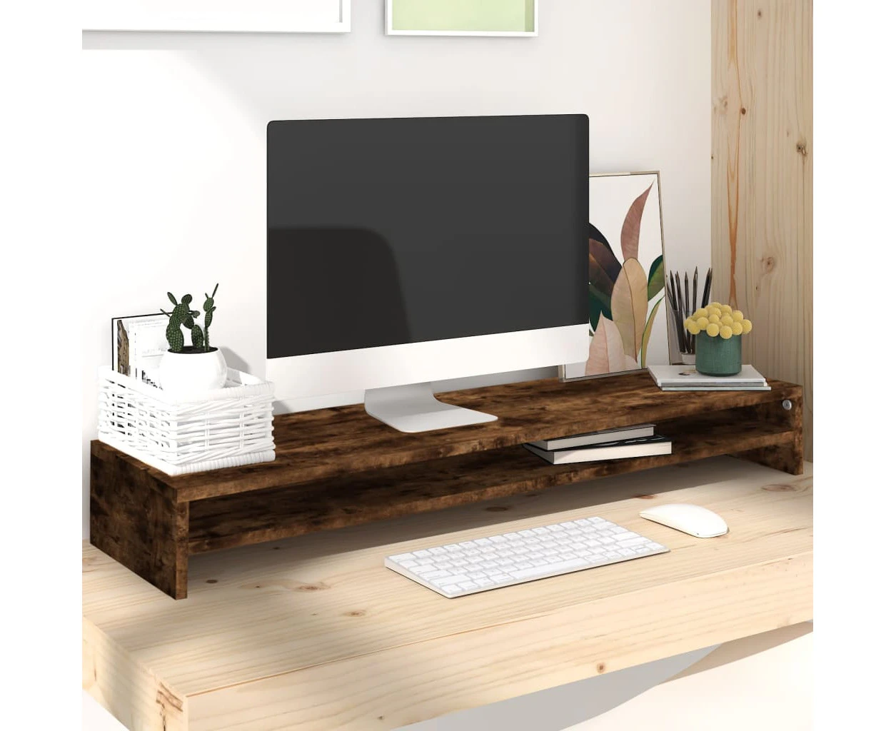 Nnevl Monitor Stand Smoked Oak 100x24x13 Cm Engineered Wood