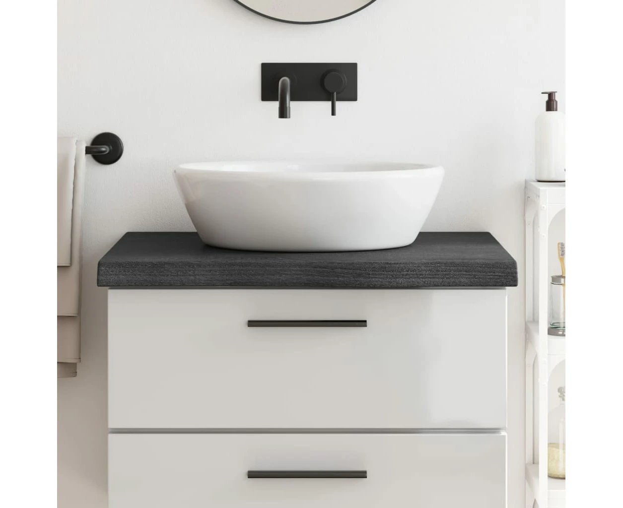 Nnevl Bathroom Countertop Dark Grey 80x60x6 Cm Treated Solid Wood