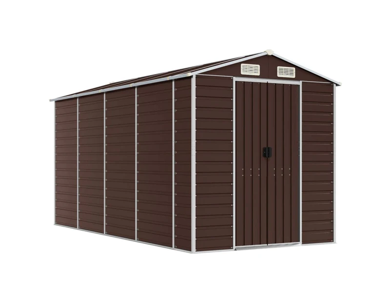 Nnevl Garden Shed Brown 191x385x198 Cm Galvanised Steel