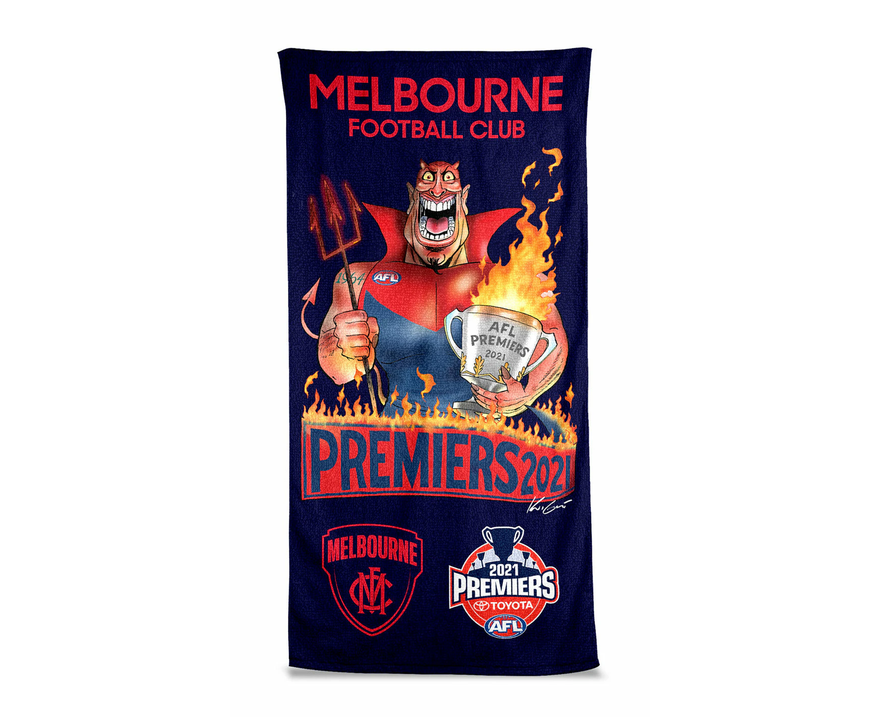 Melbourne Demons AFL Footy 2021 Premiers Caricature Beach Towel PH2