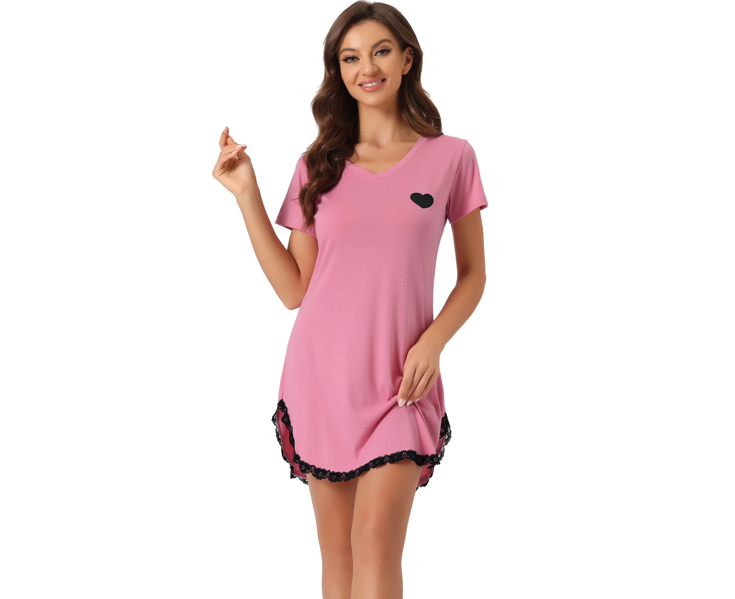 Cheibear V-Neck Short Sleeves Lounge Nightgowns