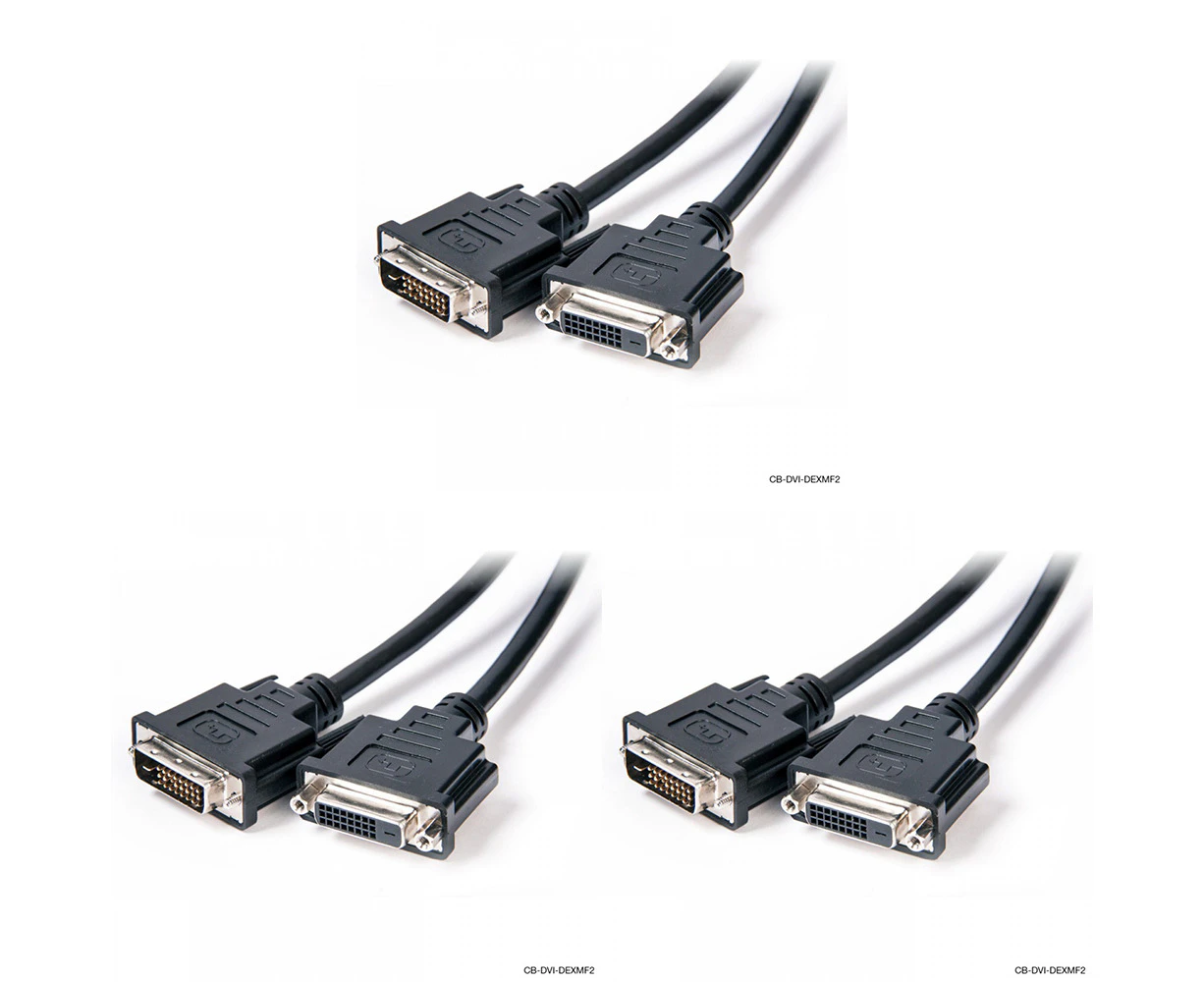 3x Connect Cable Male to Female DVI-D Dual Link Video Extension Cable 2m Black