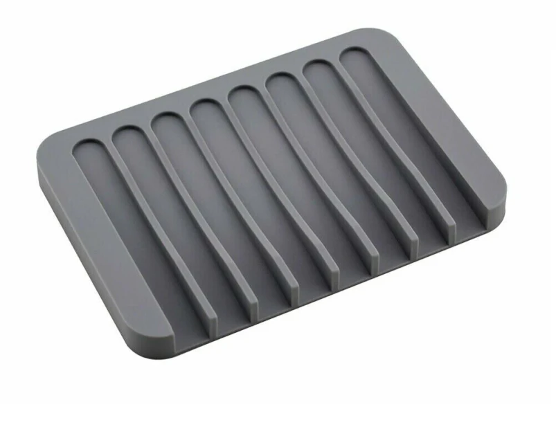 2x Silicone Soap Dish Holder Rack Tray Plate Saver Bathroom Storage - Grey