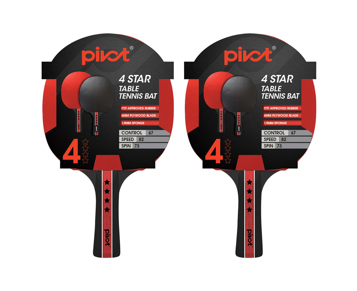 2x Pivot 4 Star Table Tennis Racquet Ping Pong Paddle Bat Sports Equipment