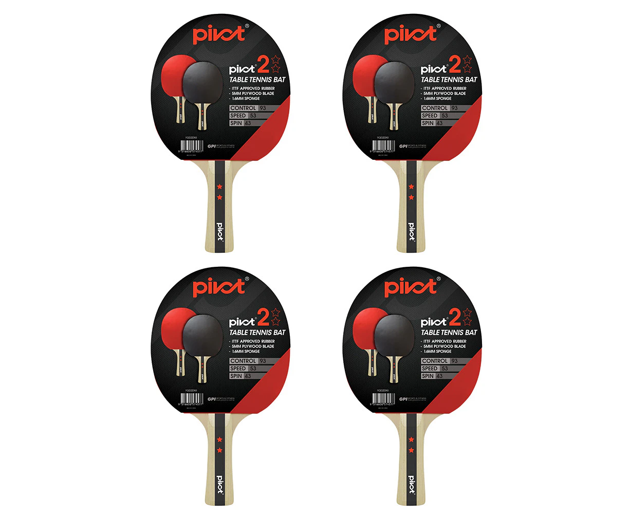 4x Pivot 2 Star Table Tennis Racquet Ping Pong Paddle Bat Sports Equipment