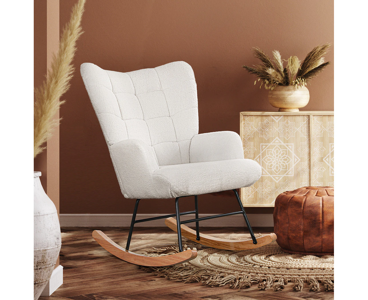 Levede Rocking Chair Nursery Rocker Accent Tub Boucle Armchair Lounge Fleece