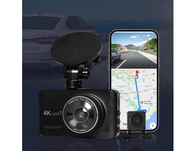 Dual Dash Camera Front and Rear Wifi 4K GPS Dashcam Car Camera Free 64G Card