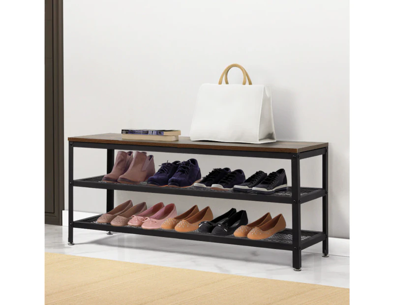 Levede 3-Tier Shoe Rack Bench Storage Cabinet Organisers Industrial Steel 100cm