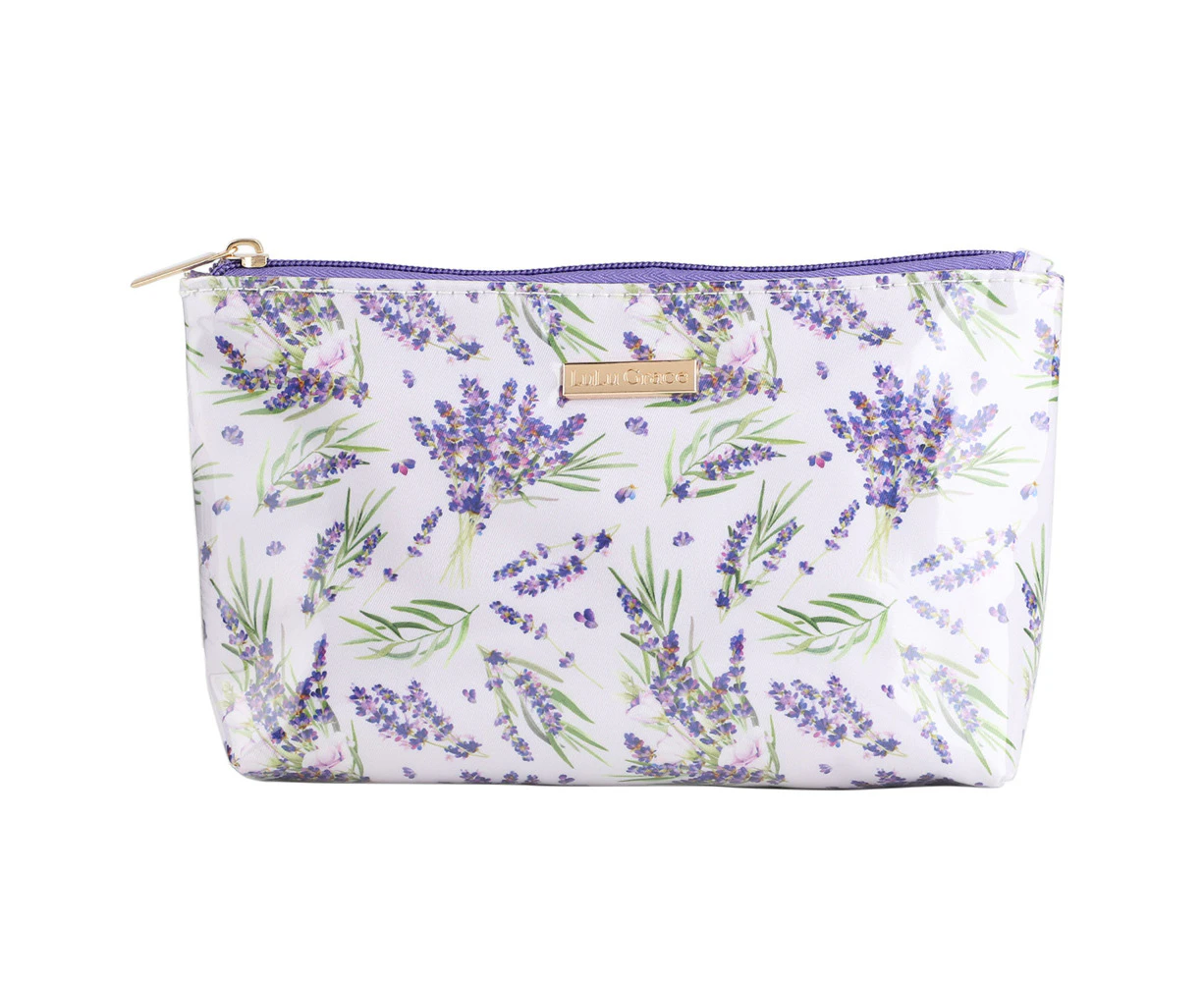 Lulu Grace Cosmetic Bag In Classic Lavender Print Design 23 x 6 x 13cm