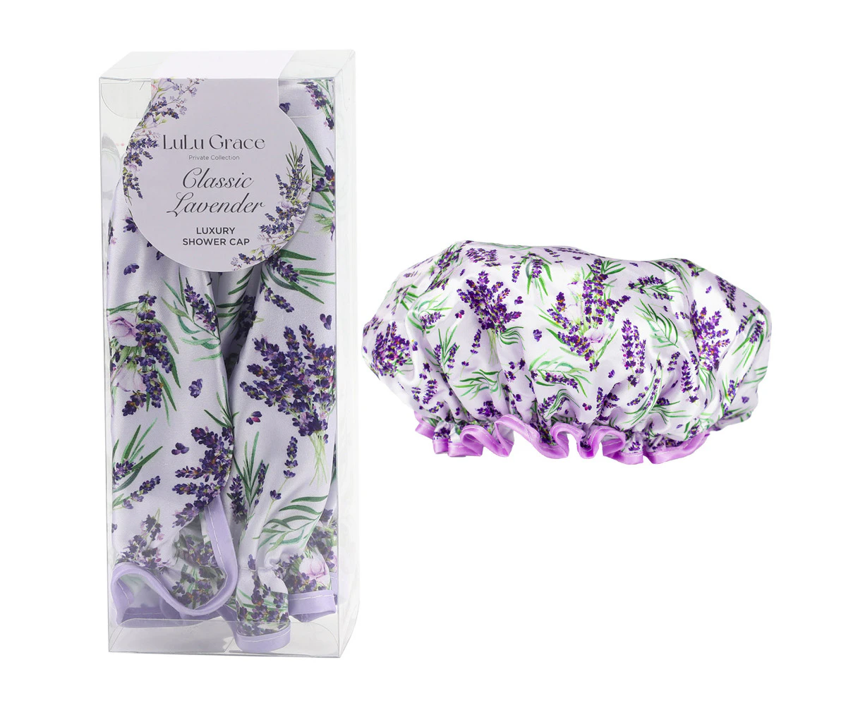 Lulu Grace Private Collection Luxury Shower Cap In Classic Lavender Print Design