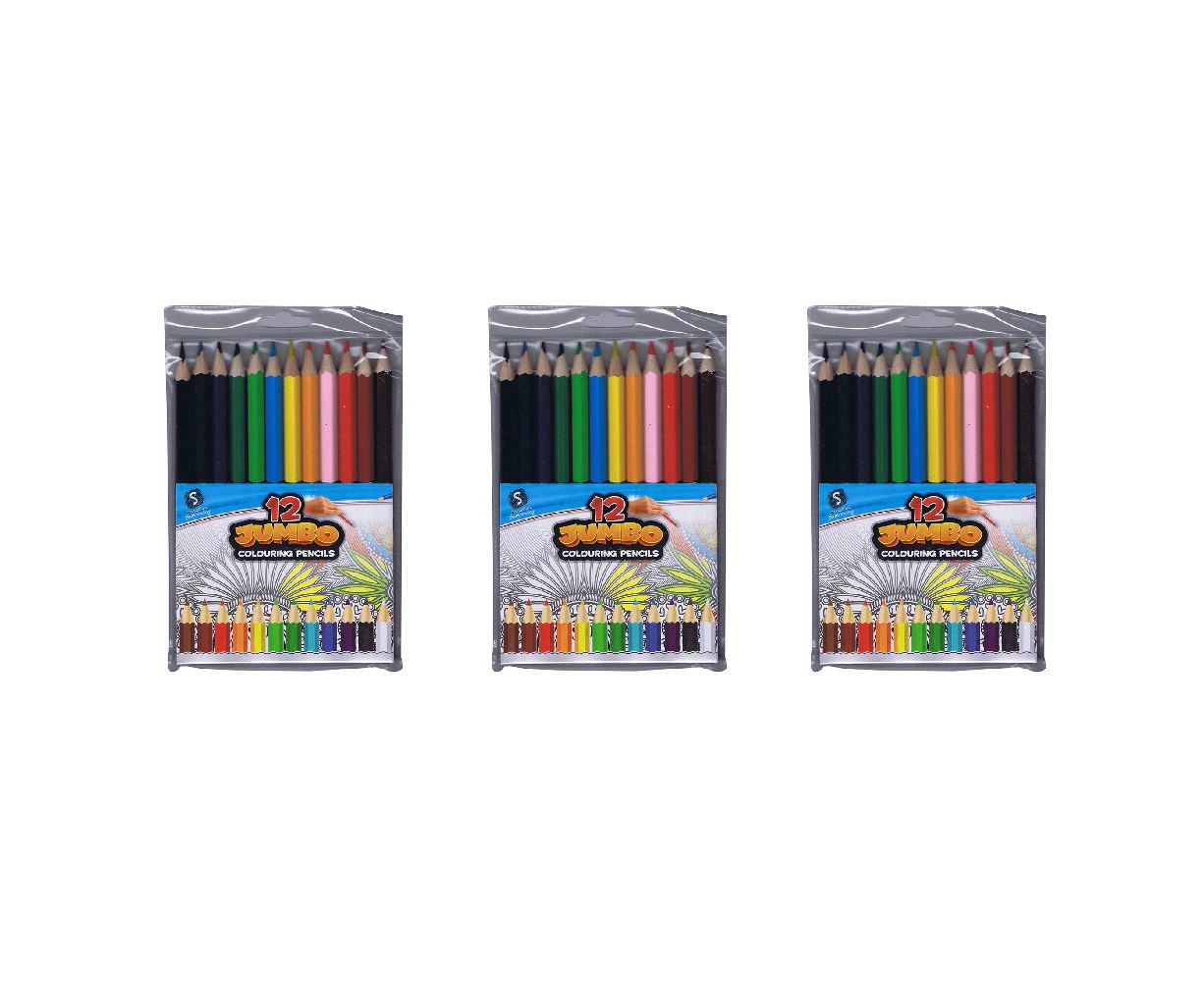 3x 12pc Scribbles Stationery Jumbo Drawing/Colouring Pencils Art Set