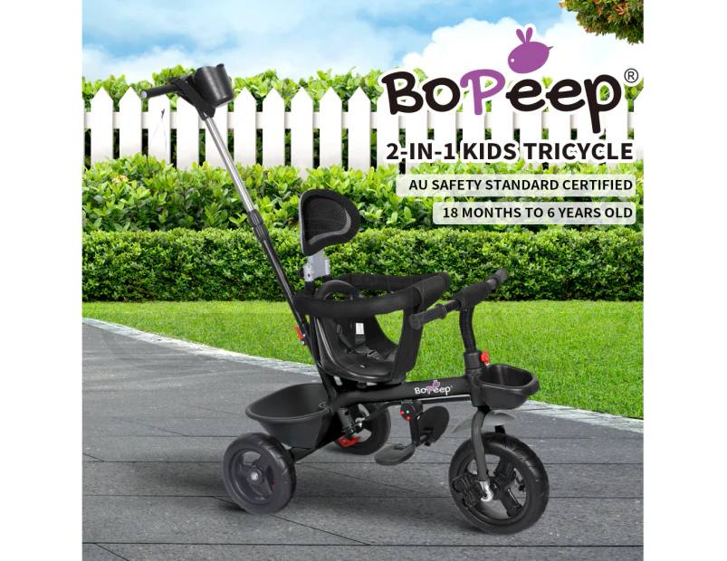 Bopeep Kids Tricycle Ride On Trike Toddler Balance Bike Prams Stroller Black