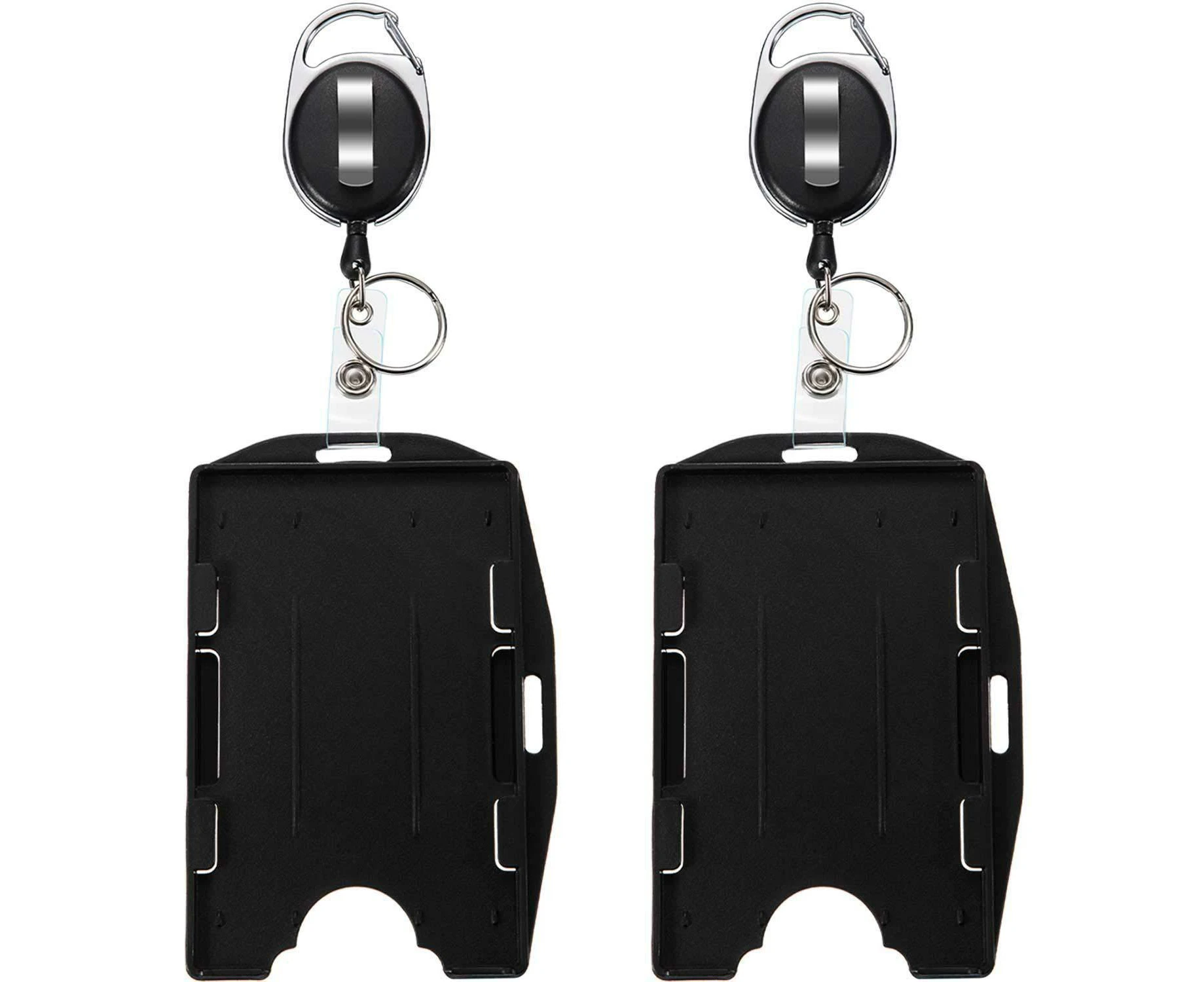 2 Set Black Open Face Double Sided Rigid Plastic ID Access Card Badge Holder