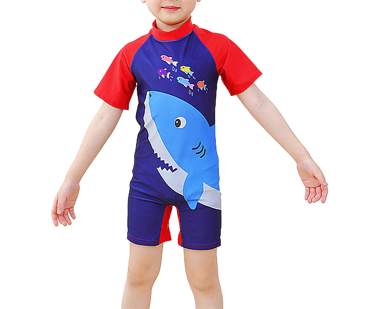 Kids Swimsuit One Piece Zip Bathing Suit Boys Short Sleeve Dino Shark Print Wetsuit Swimwear