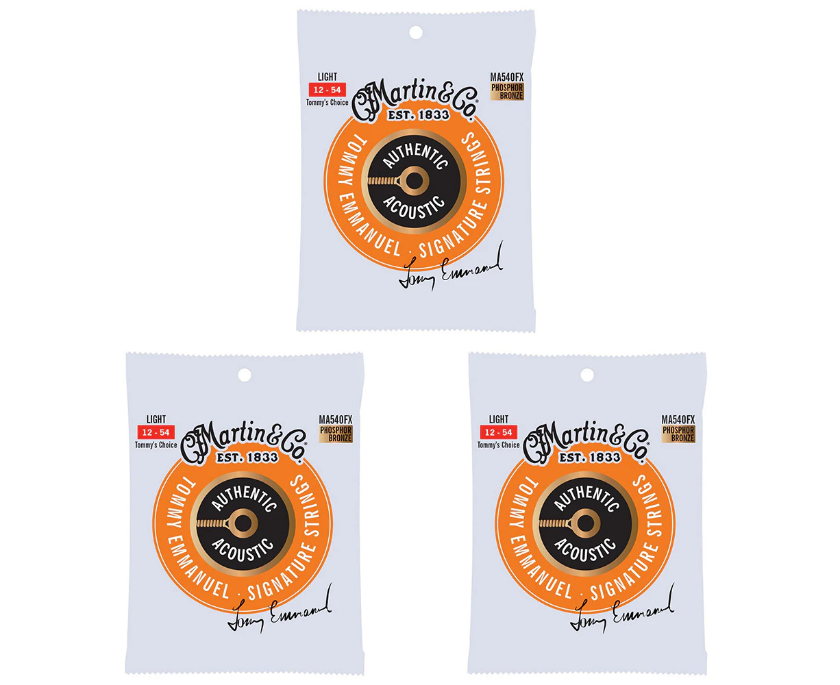 3x Martin Guitar Authentic Strings Flexible Core 92/8 Phosphor MA540FX Light