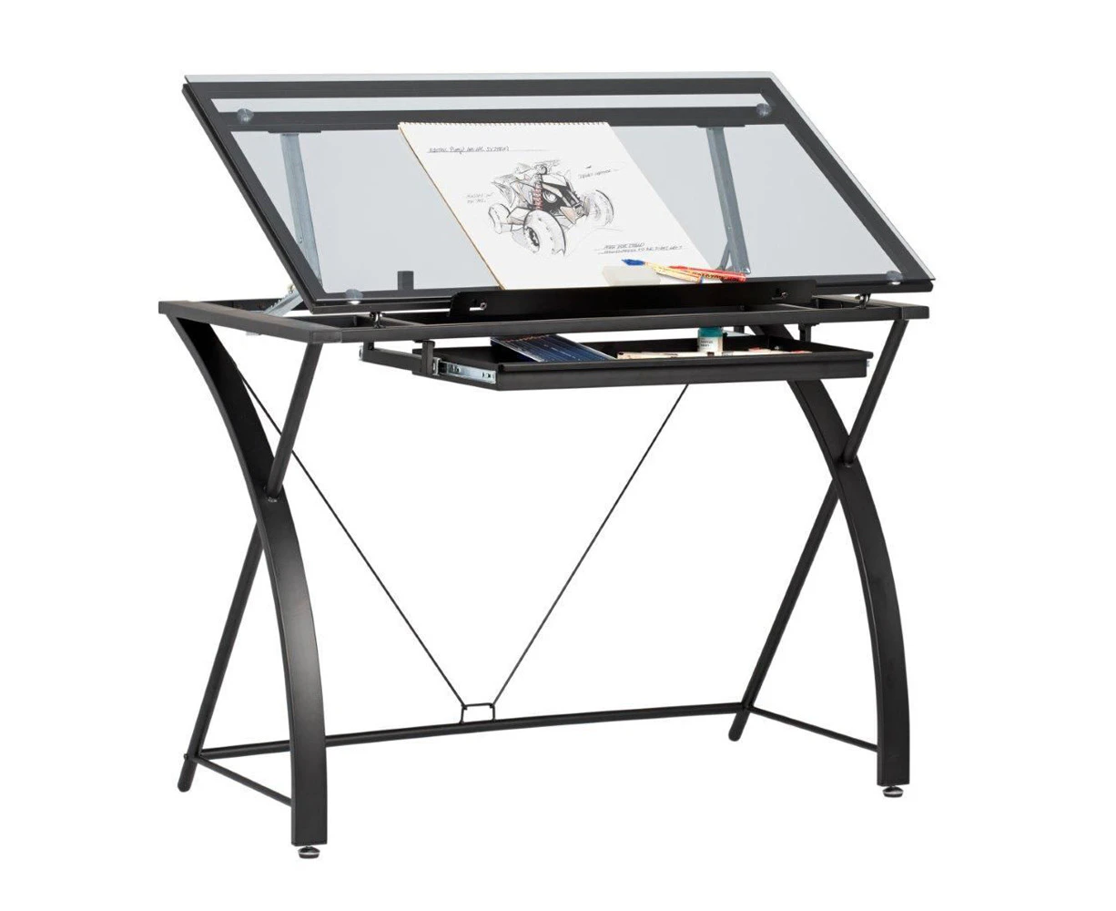 Artfusion Steel/Glass Polaris Studio Table w/ Drawer Workstation 103x60cm Black