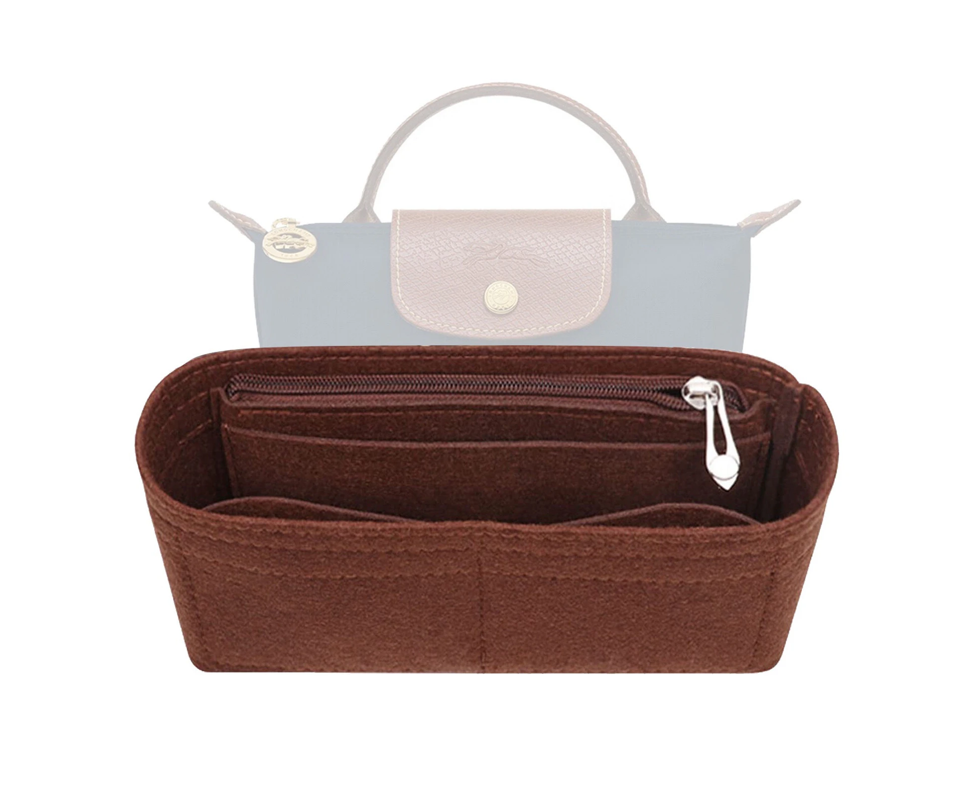 Felt Insert Bag Organizer Bag In Bag For Handbag Purse Organizer for Longchamp Mini Shoulder Bag Coffee