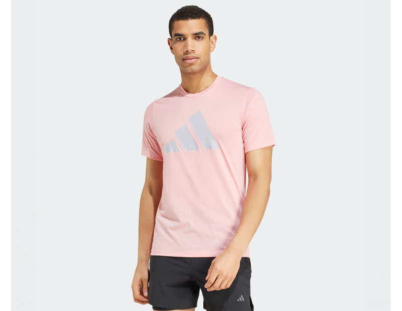 Adidas Men's Train Essentials Feelready Logo Training Tee / T-Shirt / Tshirt - Semi Pink Spark/Glory Grey