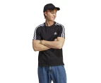 Adidas Men's Essentials Single Jersey 3-Stripes Tee / T-Shirt / Tshirt - Black/White