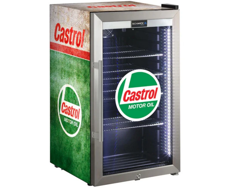 Castrol Vintage Fuel Pump Branded Triple Glazed Alfresco 98 Litre Bar Fridge