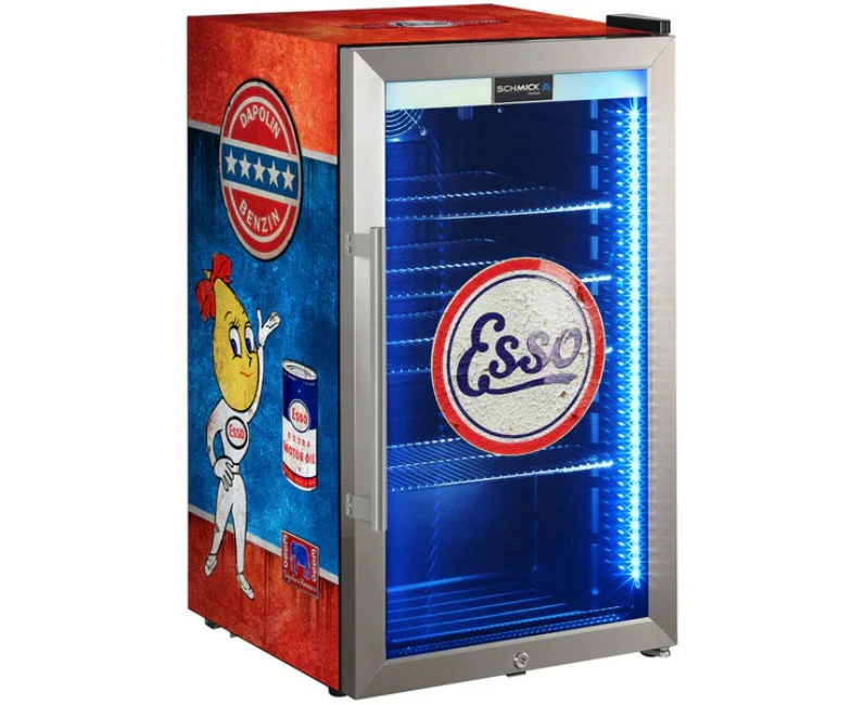 Esso Vintage Fuel Pump Branded Triple Glazed Alfresco 98 Litre Bar Fridge With LED Strip Lights