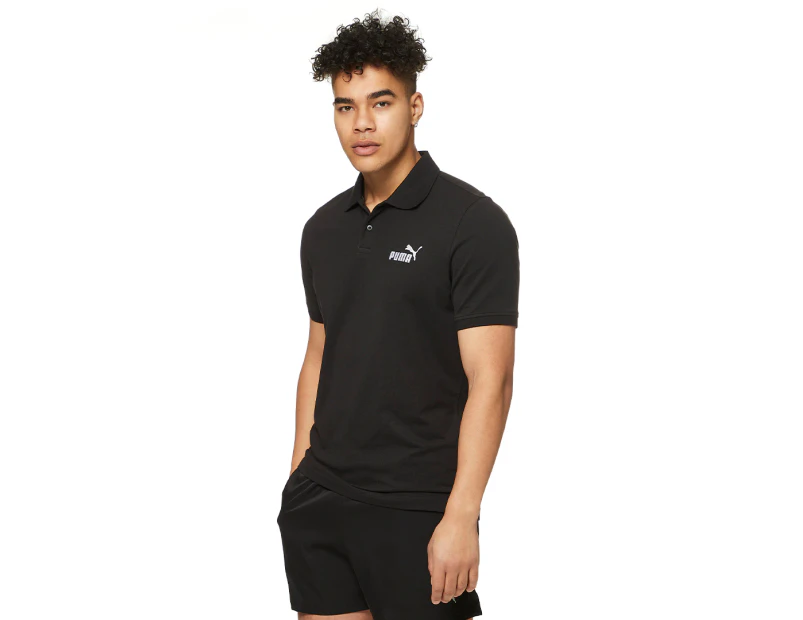 Puma Men's Essential Piqué Collar Polo Shirt - Black/White