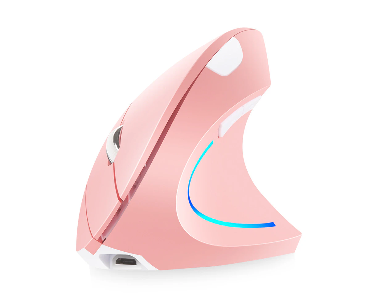 2.4G Wireless Vertical Mouse Rechargeable Upright Ergonomic Mouse 3 Adjustable DPI Levels RGB Flowing Light Plug N Play, Pink