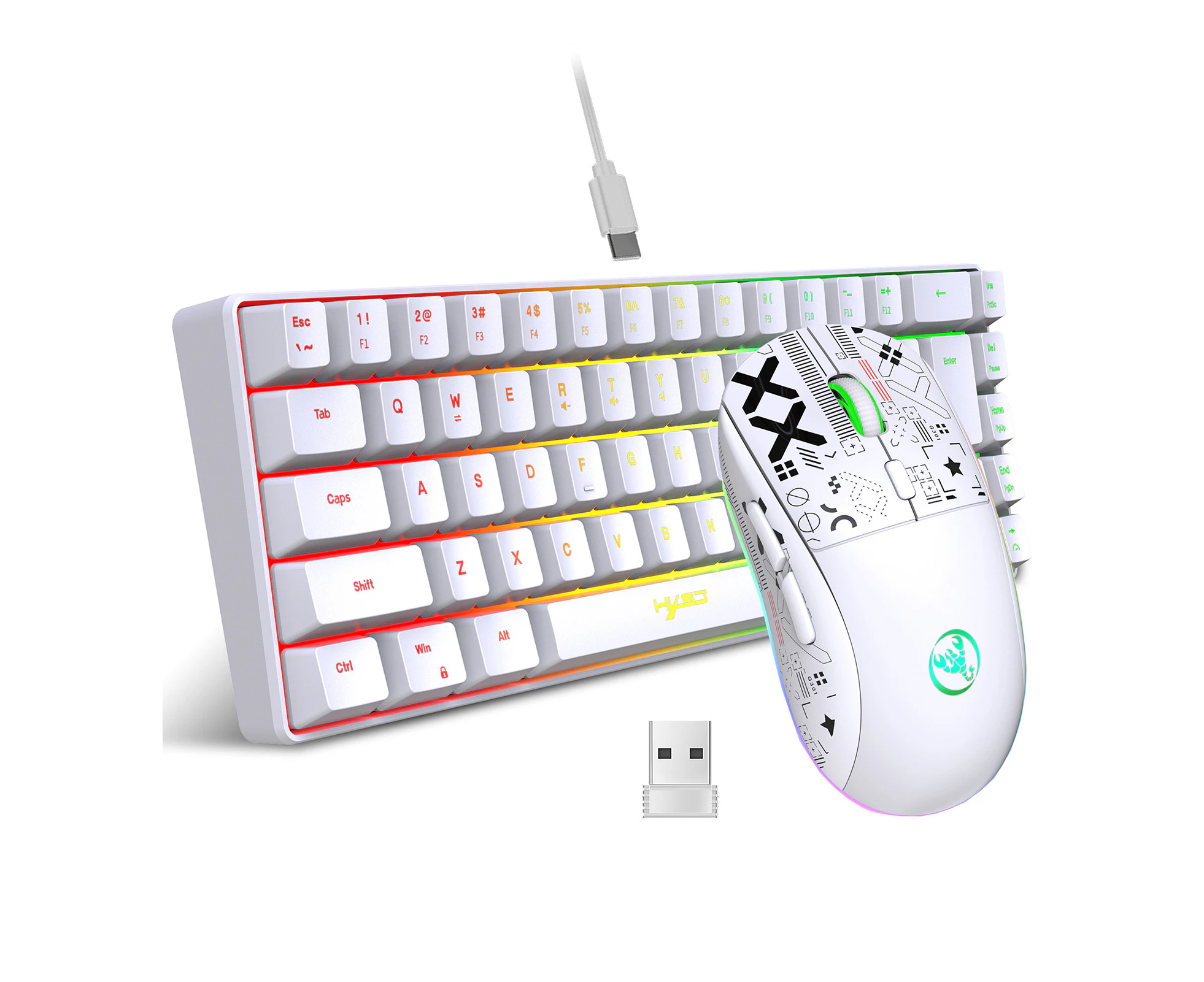 HXSJ Keyboard and Mouse Combo Wired K68 RGB Streamer Mini Gaming Keyboard Membrane Keyboard and 2.4G Wireless Mechanical RGB Gaming Mouse 3600DPI 11