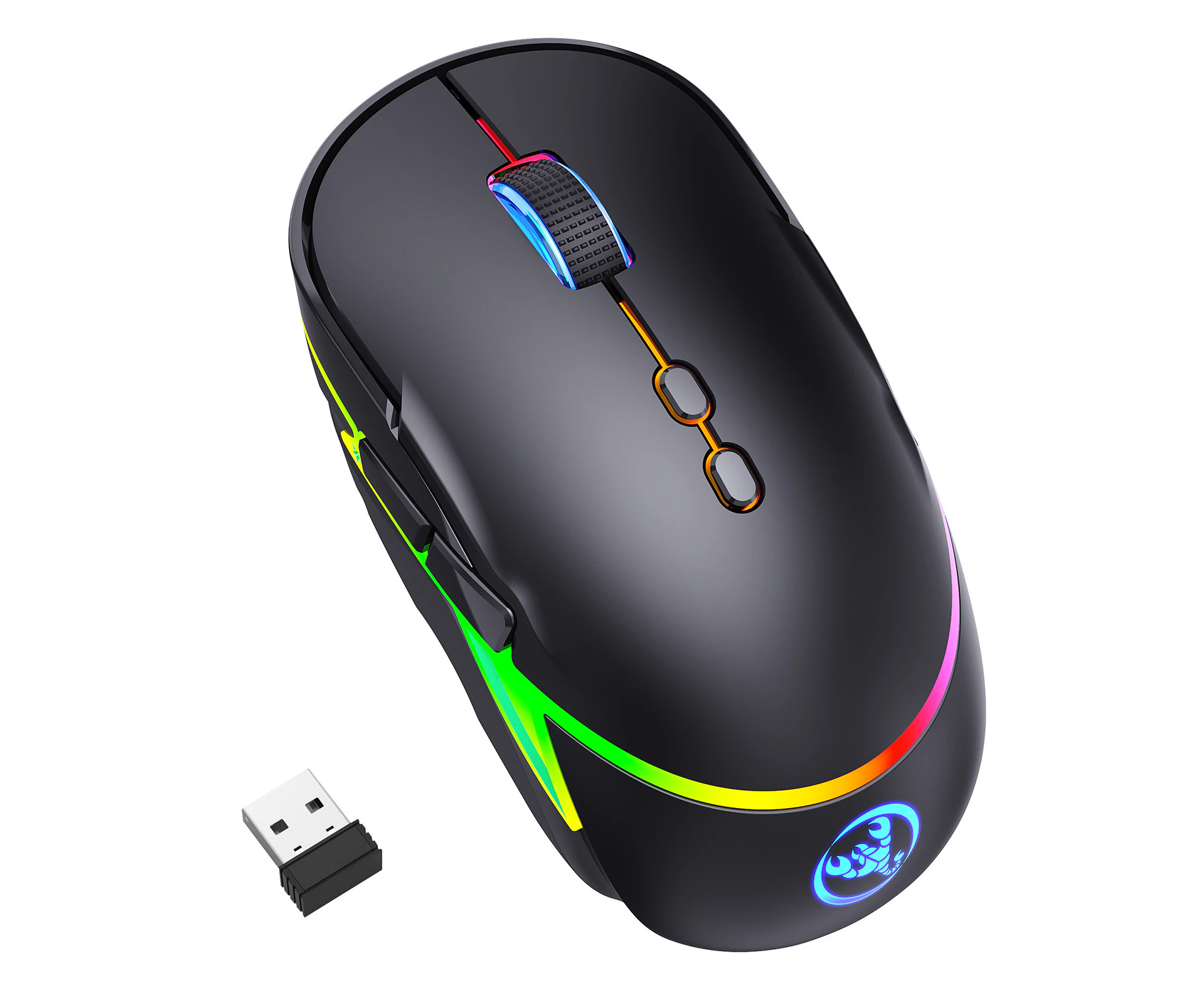 HXSJ T200 2.4G Wireless Gaming Mouse Ergonomic Mouse 3 Adjustable DPI 12 Kinds of RGB Light Effects Built-in 600mAh Battery