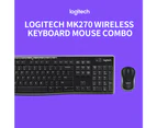 Logitech MK270 Wireless Keyboard Mouse Combo 2.4GHz Ergonomic Wireless Keyboard Mouse Set with 8 Multimedia Keys for PC Laptop