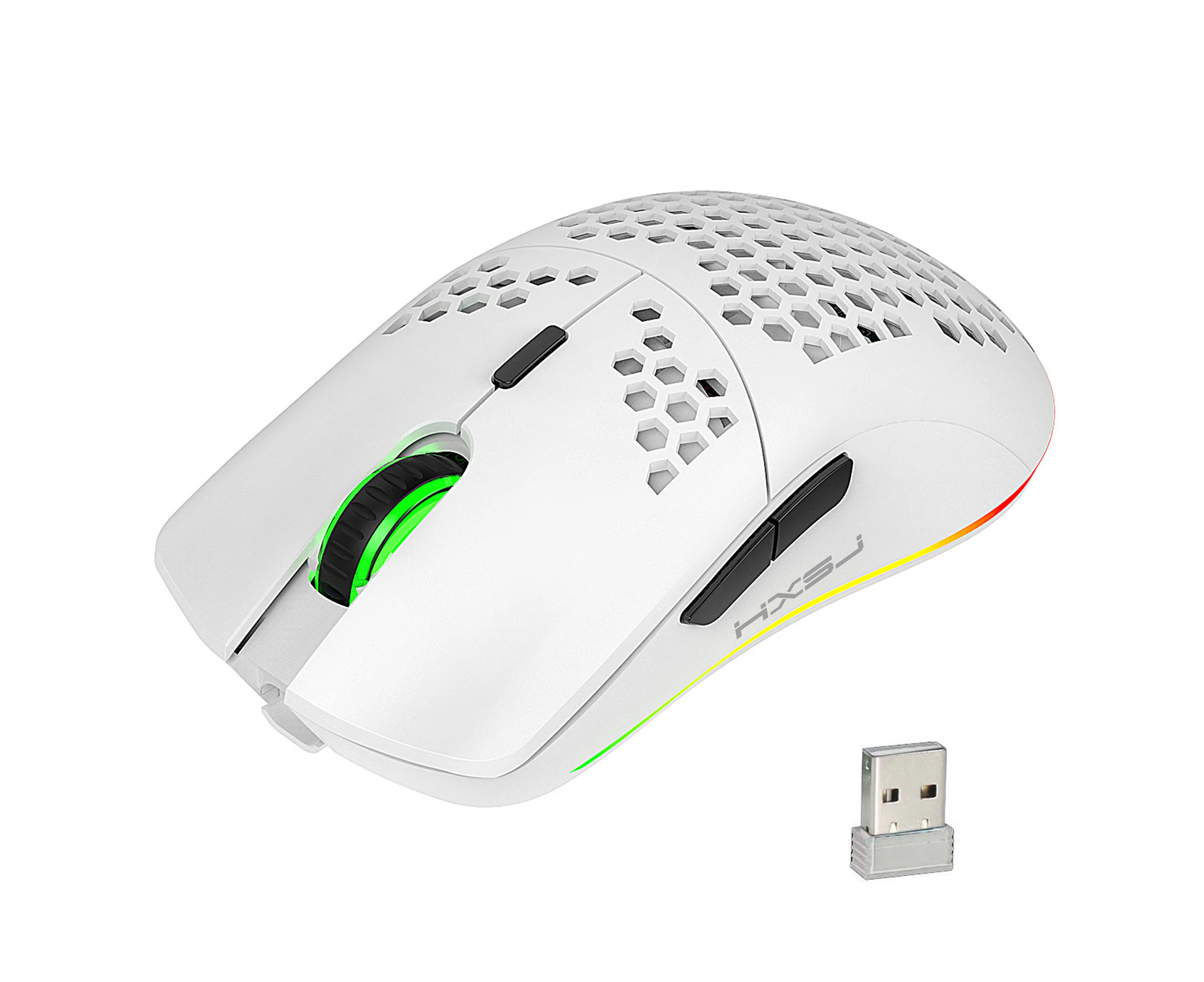 HXSJ T66 RGB 2.4G Wireless Gaming Mouse RGB Lighting Charging Mouse with Adjustable DPI Ergonomic Design for Desktop Laptop White