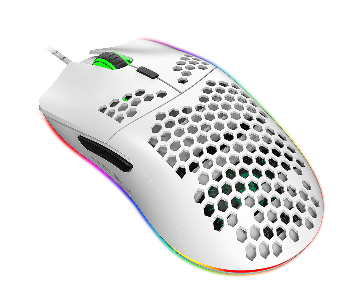 HXSJ J900 USB Wired Gaming Mouse RGB Gaming Mouse with Six Adjustable DPI Ergonomic Design for Desktop Laptop White