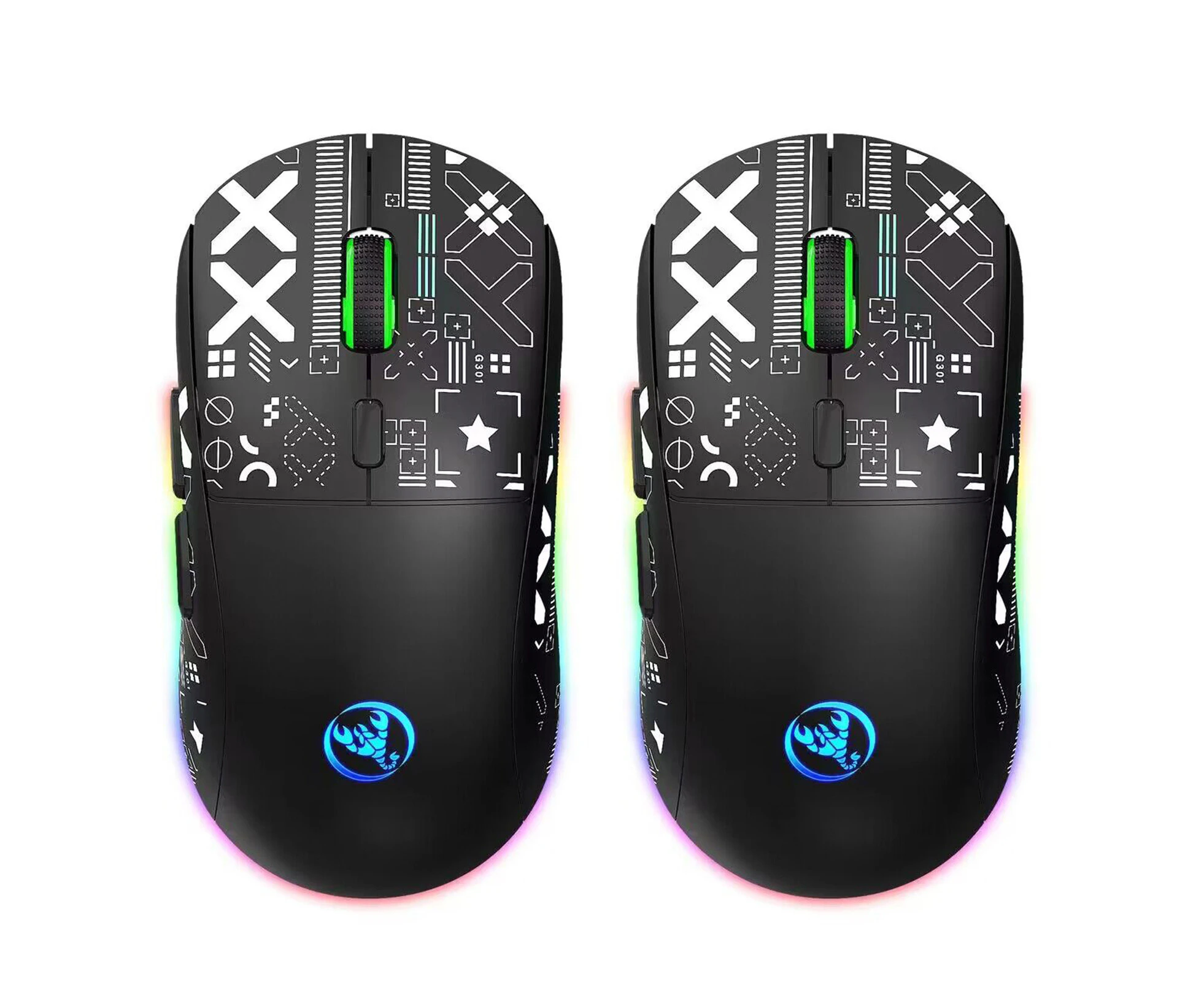 hxsj T90 2.4G Wireless Mechanical Mouse RGB Gaming Mouse Ergonomic Design 10 Million Keystroke Lifetime 3600DPI 15 RGB Lighting Modes 2-Pack