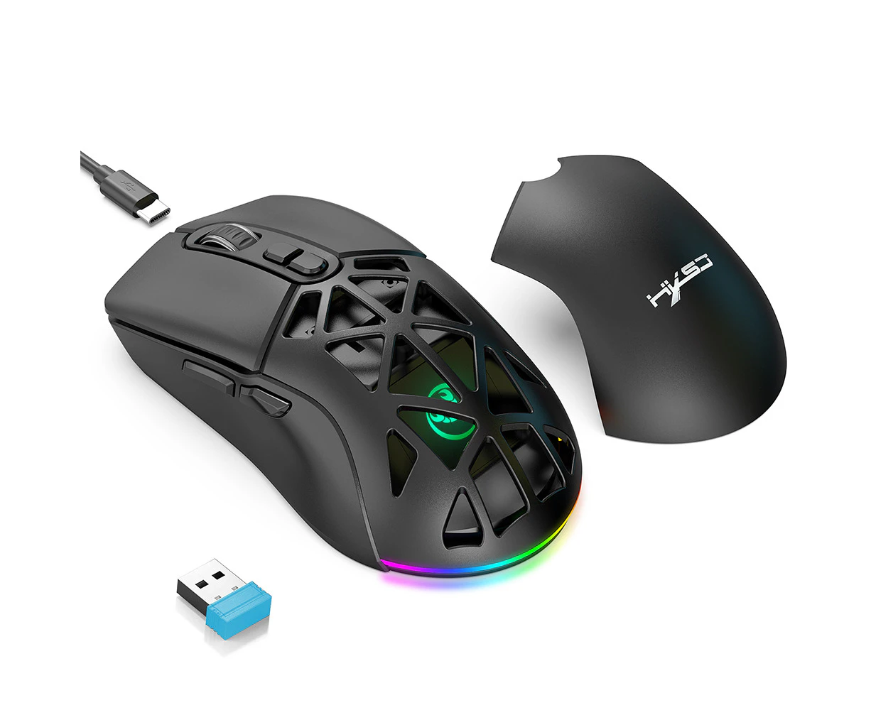 HXSJ T26 Wireless 2.4G BT5.1 Dual-Mode Rechargeable Gaming Mouse 4800DPI Adjustable E-sports Mice Cool RGB Lights Long Endurance Battery For Computer