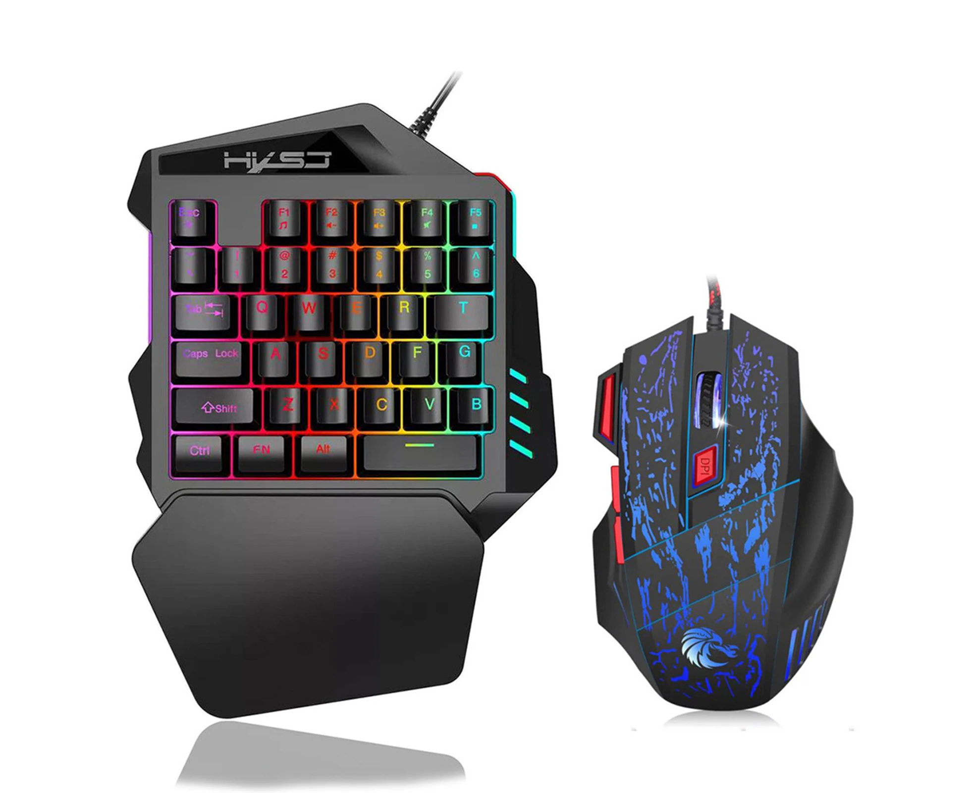 HXSJ J50 One-Handed Gaming Keyboard 35 Keys LED Backlight + Wired Gaming Mouse with Breathing Light 5500 DPI 7 Button Keyboard and Mouse Combo