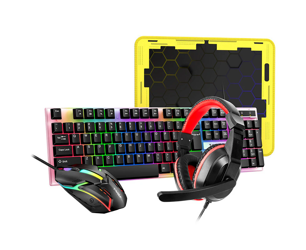 Gaming Keyboard Mouse Headset Combo with Mouse Pad Wired Colorful Backlit High Movement Speed Mouse 1000 Gaming Headset with Mic