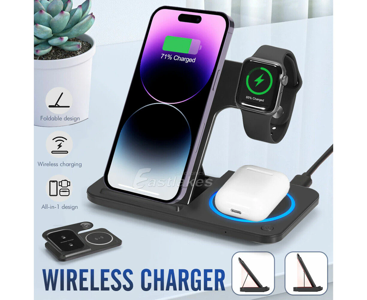 Wireless Charger 15W Fast Charging Station Pad for Apple Watch iPhone AirPods