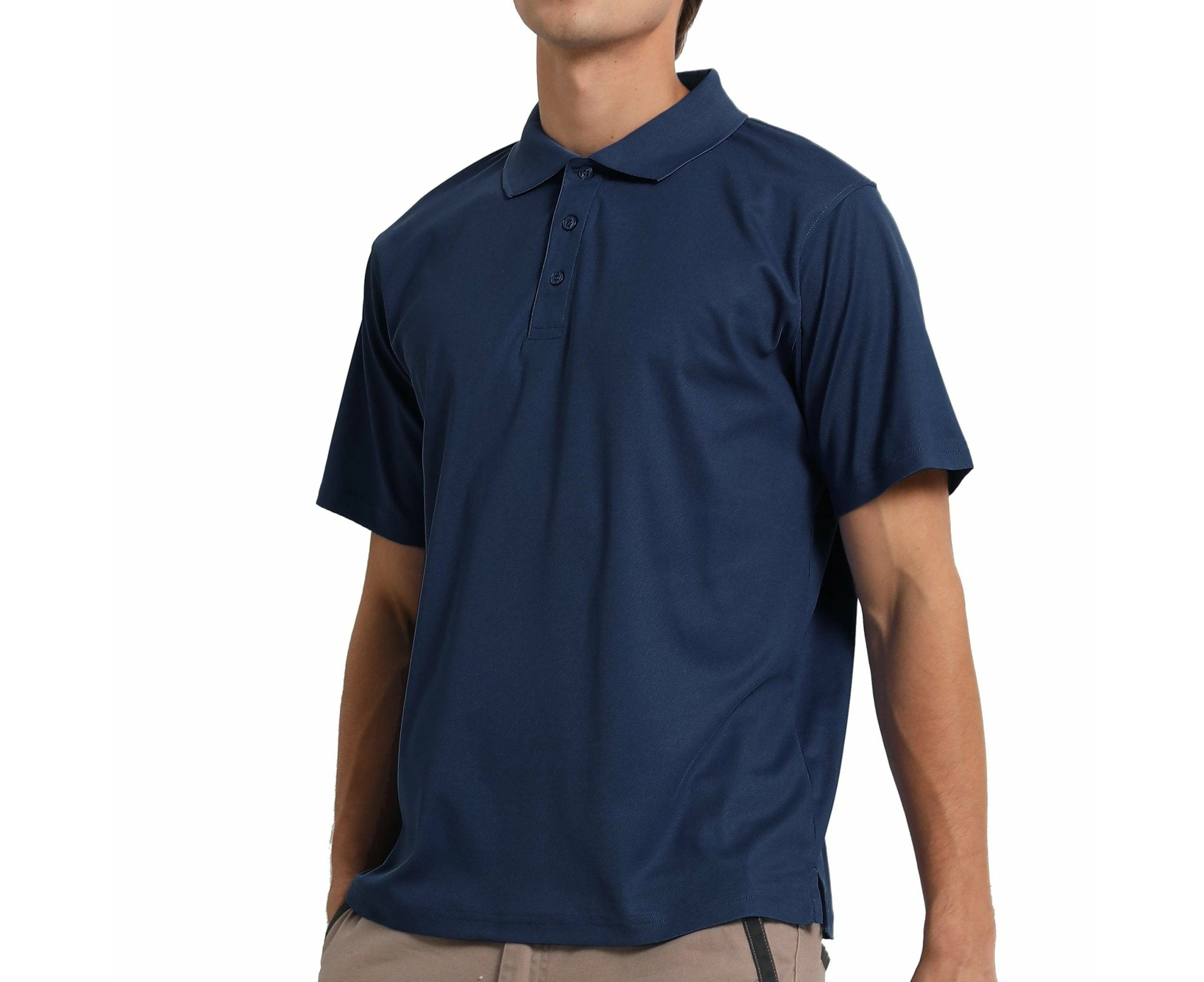 Cotton Blend Polo Shirts Plain Solid Colour Golf Shirt Short Sleeve Pique Classic Fit - Slate Navy Blue