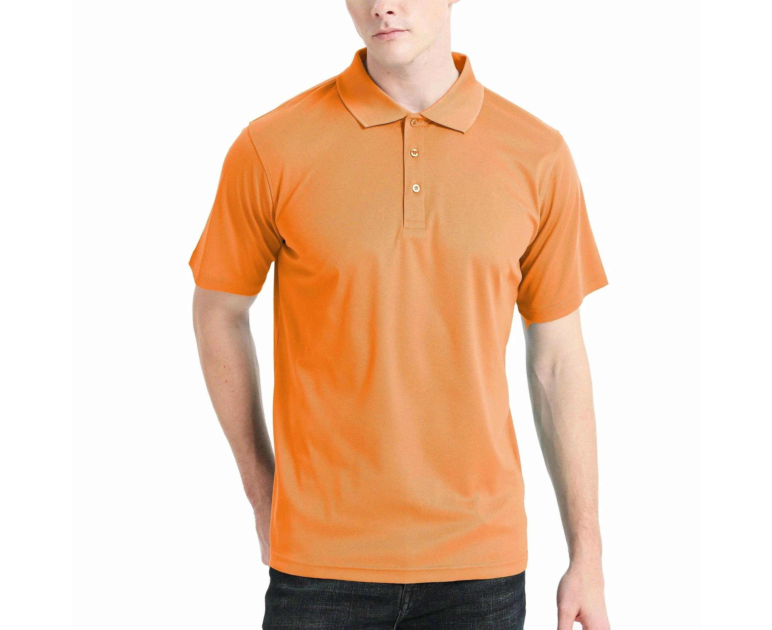 Cotton Blend Polo Shirts Plain Solid Colour Golf Shirt Short Sleeve Pique Classic Fit - Carrot Whisper