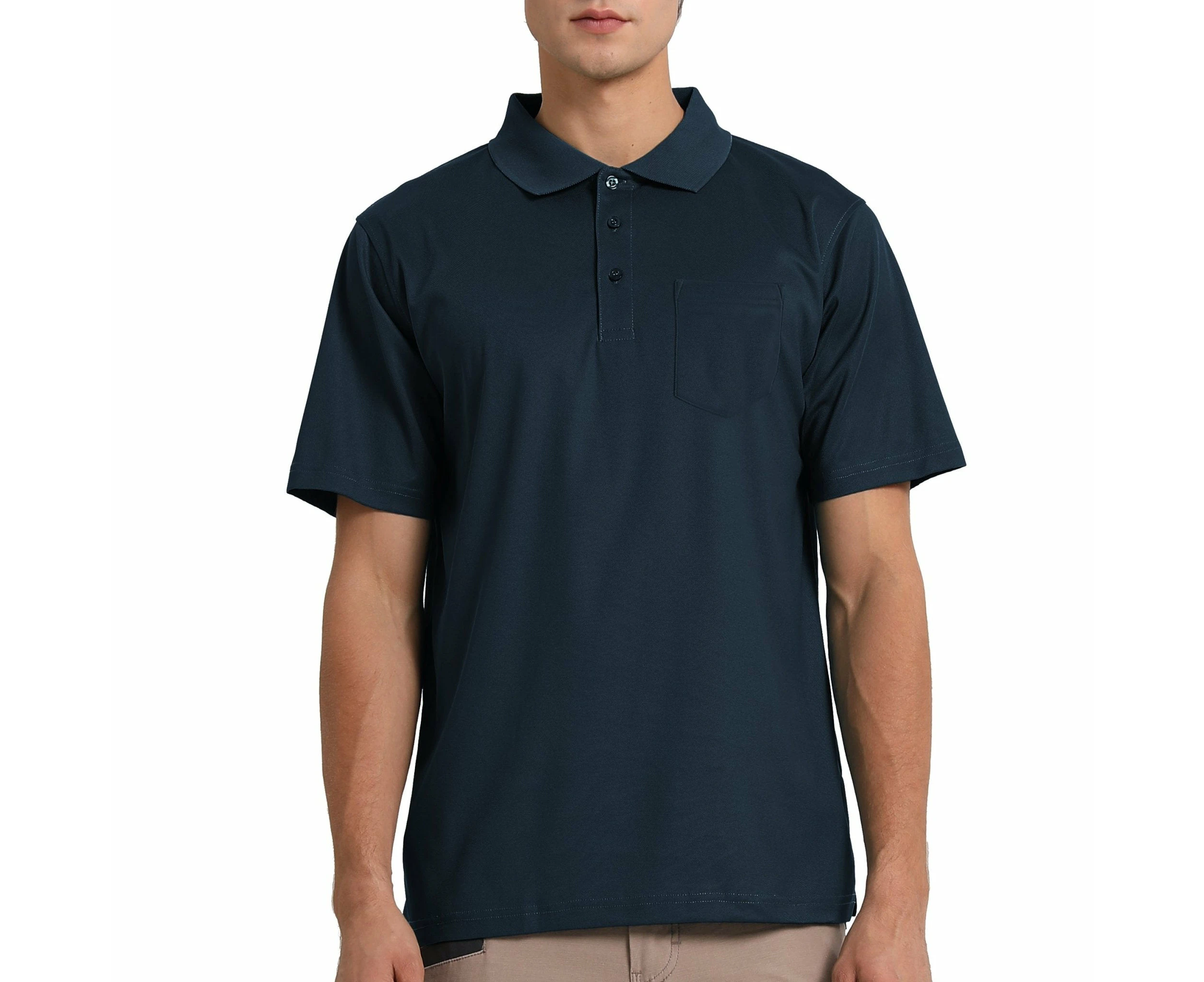 Cotton Blend Polo Shirts Plain Solid Colour Golf Shirt Short Sleeve Pique Classic Fit - Slate Navy Blue