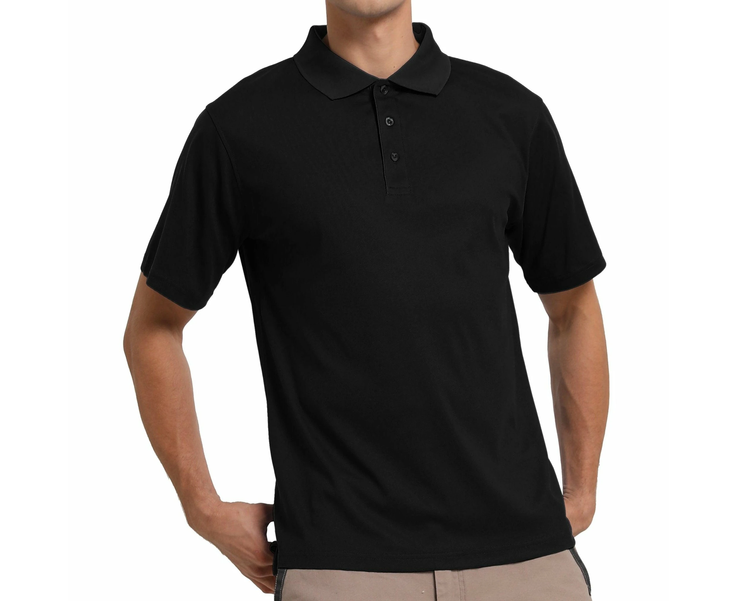 Cotton Blend Polo Shirts Plain Solid Colour Golf Shirt Short Sleeve Pique Classic Fit - Black