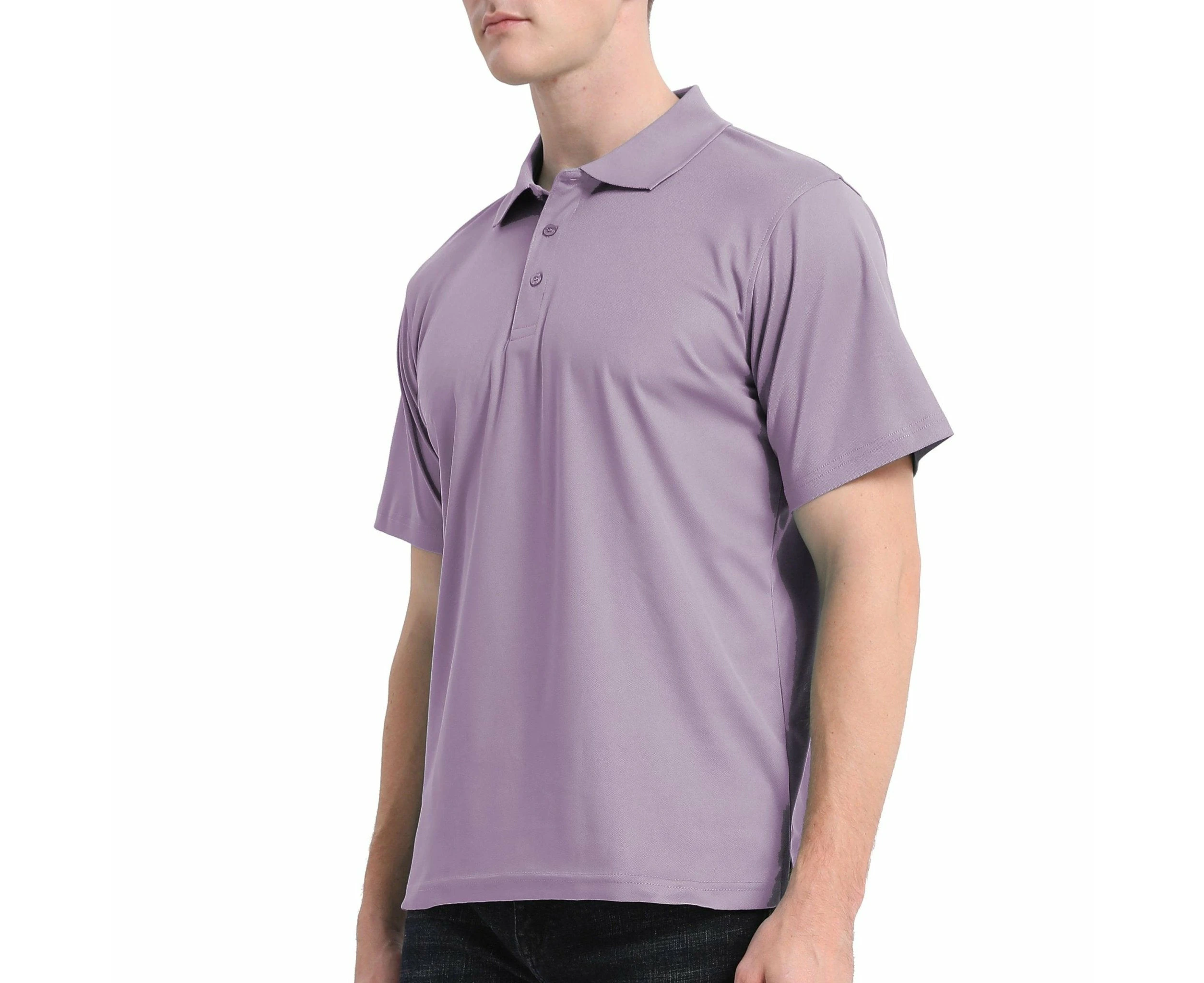 Cotton Blend Polo Shirts Plain Solid Colour Golf Shirt Short Sleeve Pique Classic Fit - Faded Mulberry