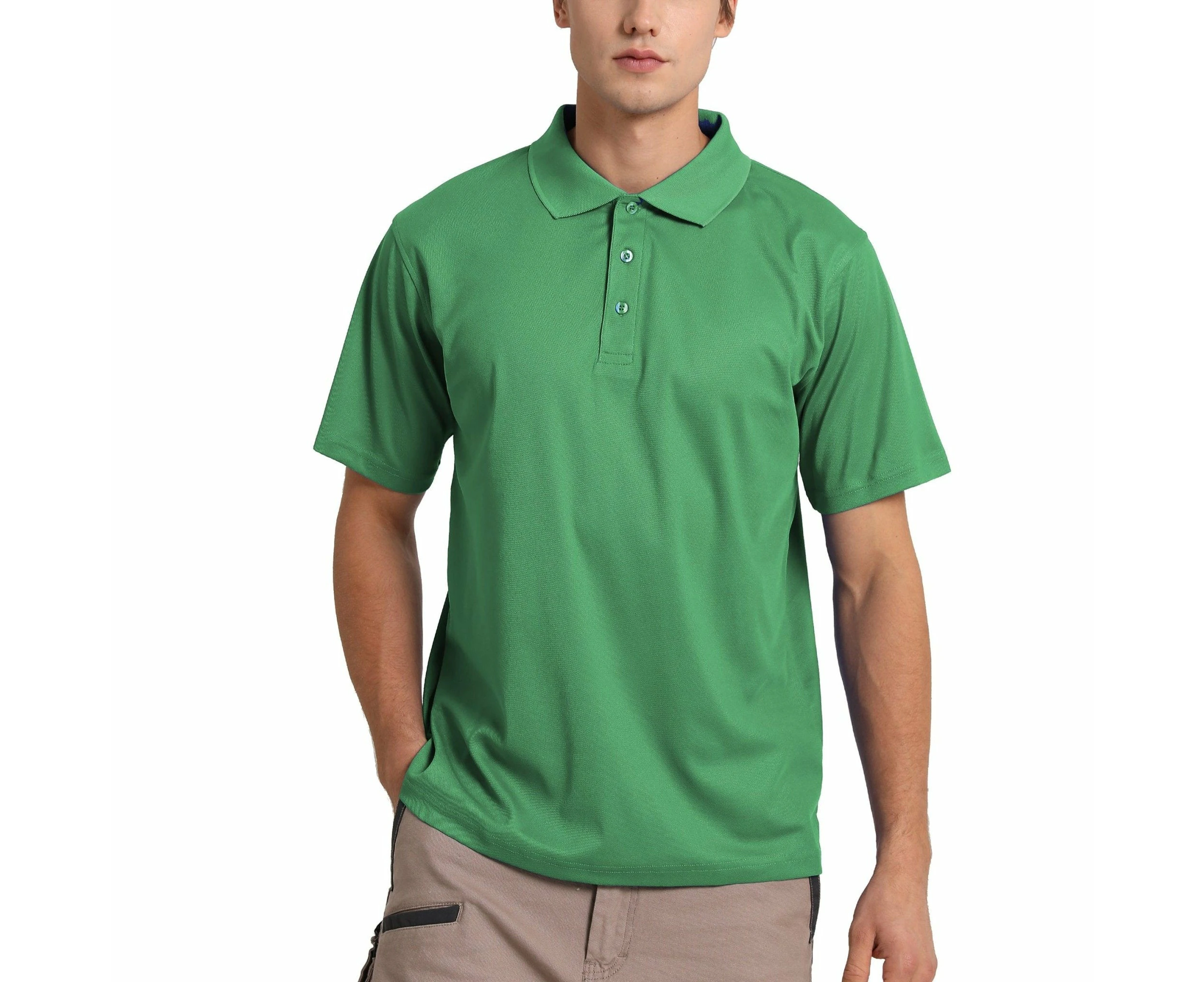 Cotton Blend Polo Shirts Plain Solid Colour Golf Shirt Short Sleeve Pique Classic Fit - Kelly Green