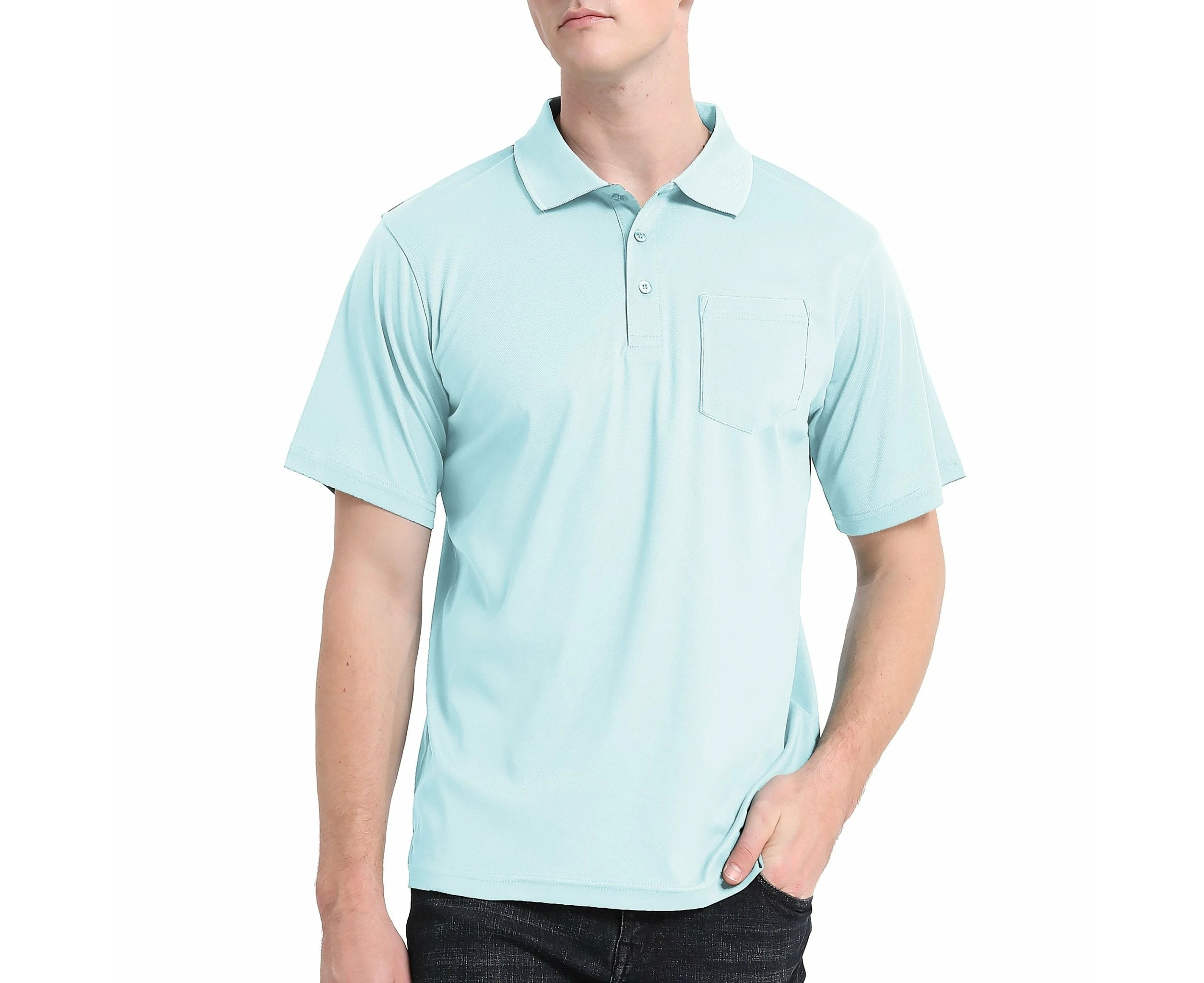 Cotton Blend Polo Shirts Plain Solid Colour Golf Shirt Short Sleeve Pique Classic Fit - Arctic Ice Blue