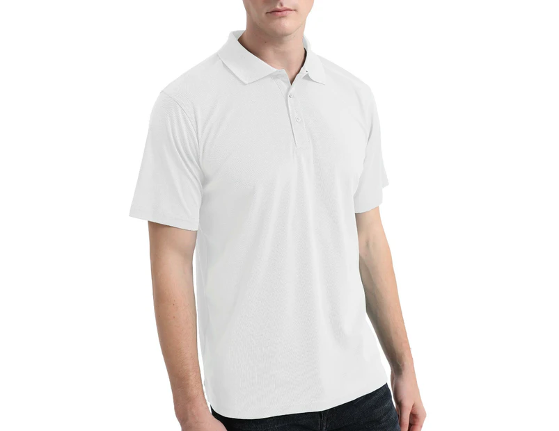 Plain Polo Shirts Solid Colour Golf Shirt Short Sleeve Pique Classic Fit Cool Dry - White