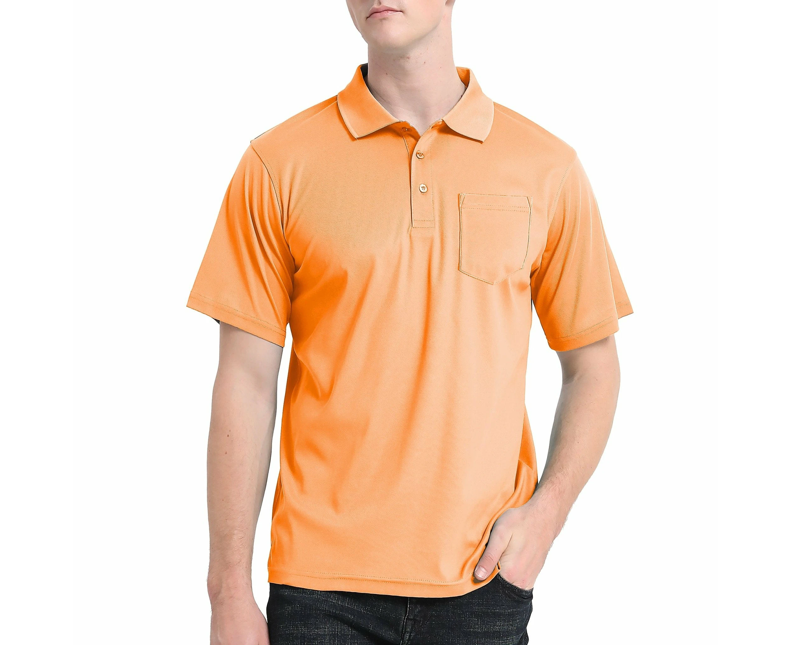 Cotton Blend Polo Shirts Plain Solid Colour Golf Shirt Short Sleeve Pique Classic Fit - Carrot Whisper