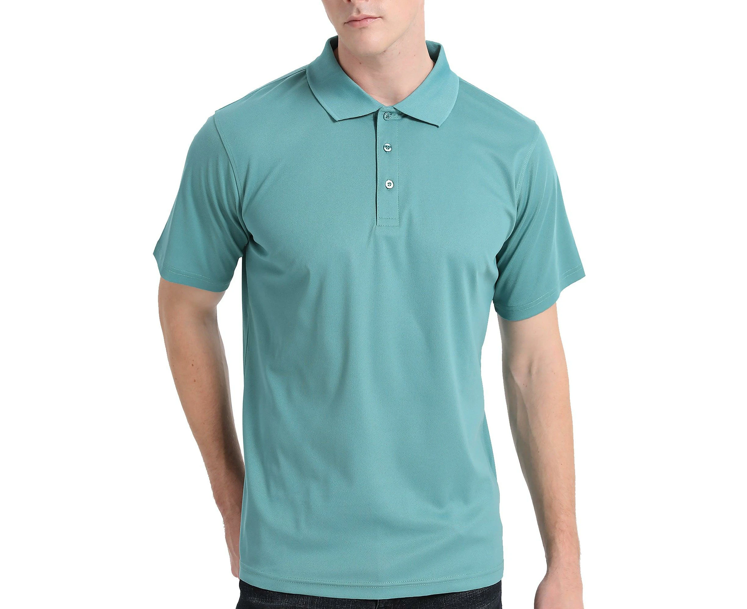 Plain Polo Shirts Solid Colour Golf Shirt Short Sleeve Pique Classic Fit Cool Dry - TEAL