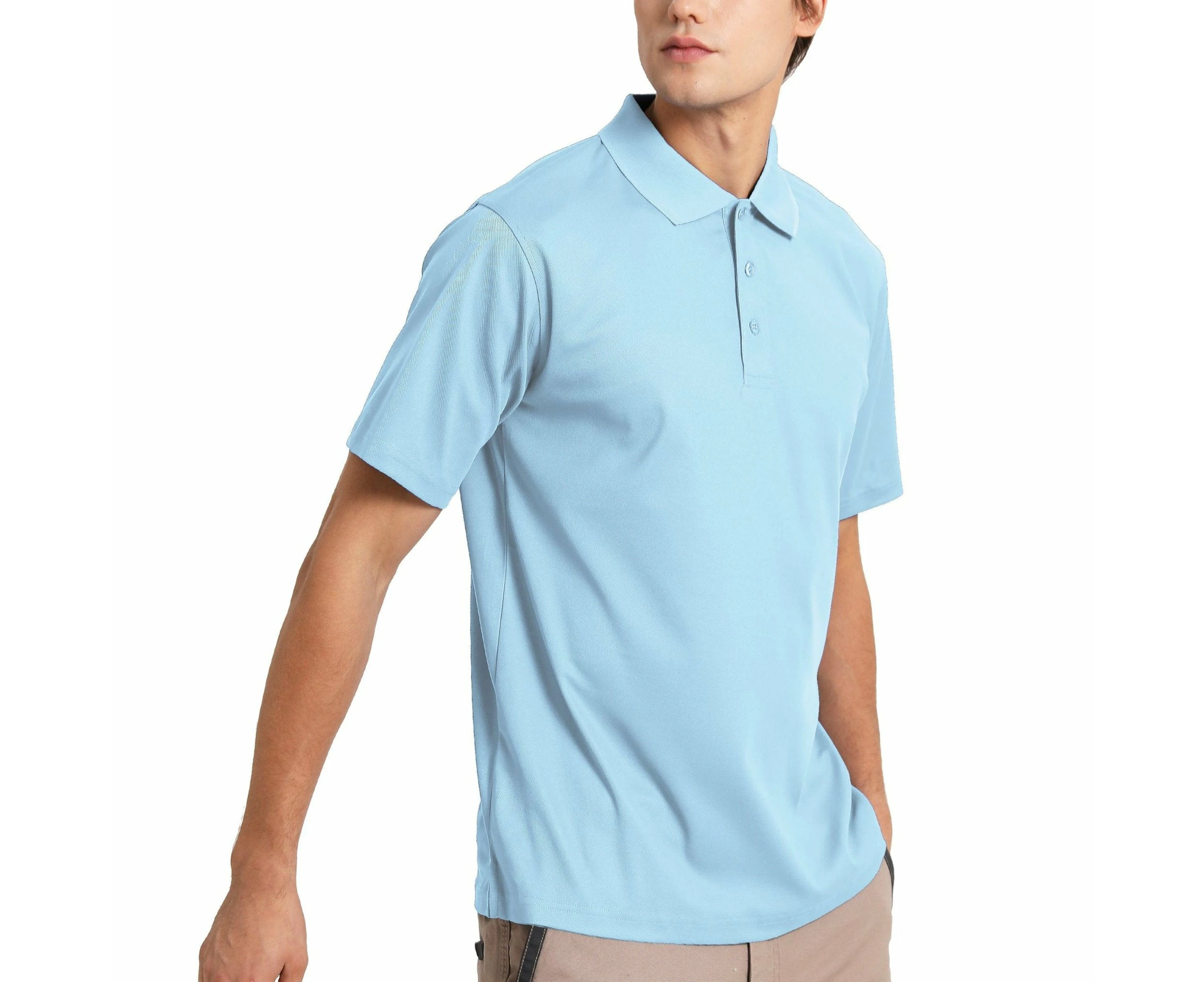 Cotton Blend Polo Shirts Plain Solid Colour Golf Shirt Short Sleeve Pique Classic Fit - Arctic Ice Blue