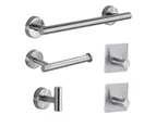 5-Piece Bathroom Hardware Set Towel Rack Paper Holder Hook Adhesive Silver