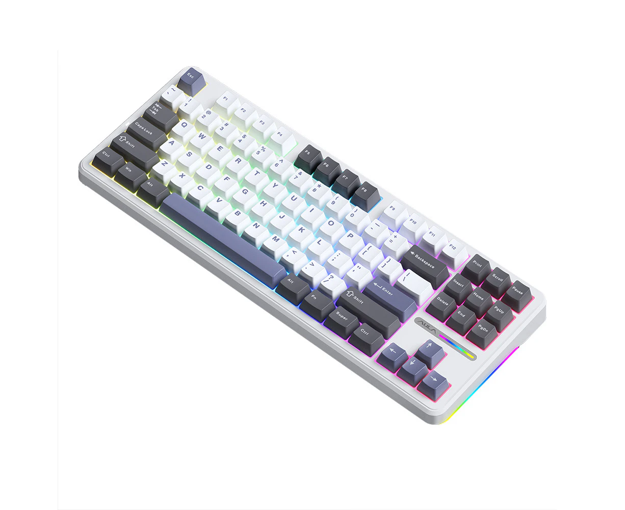 AULA F87 Mechanical Keyboard Wireless Gasket Structure Keyboard with Tri-Mode Connectivity 87-Key Low-Delay Gaming Keyboard with Light Effect